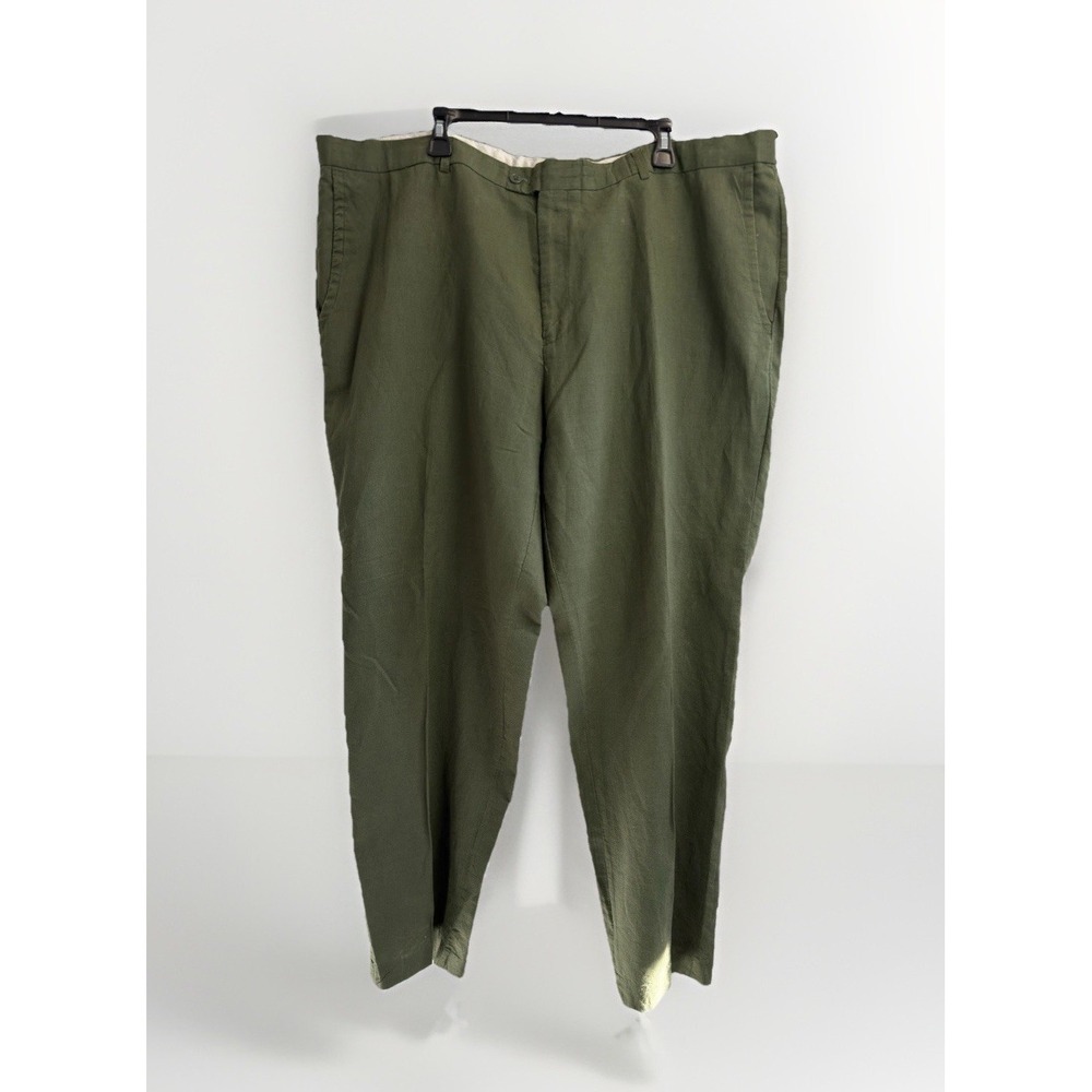 Stacy Adams Men's 48X32 Green Linen Blend Dress Pants Big & Tall Summer Wear
